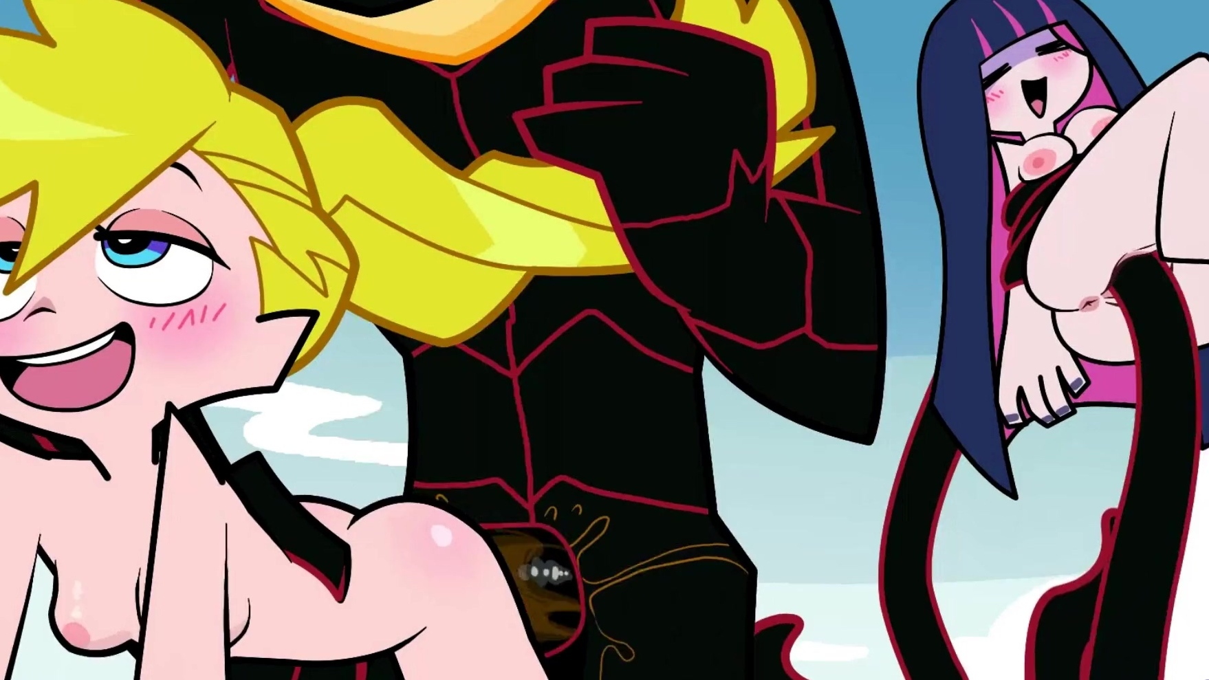 Heroínas del anime en pantalones y medias tienen sexo con un monstruo con tentáculos