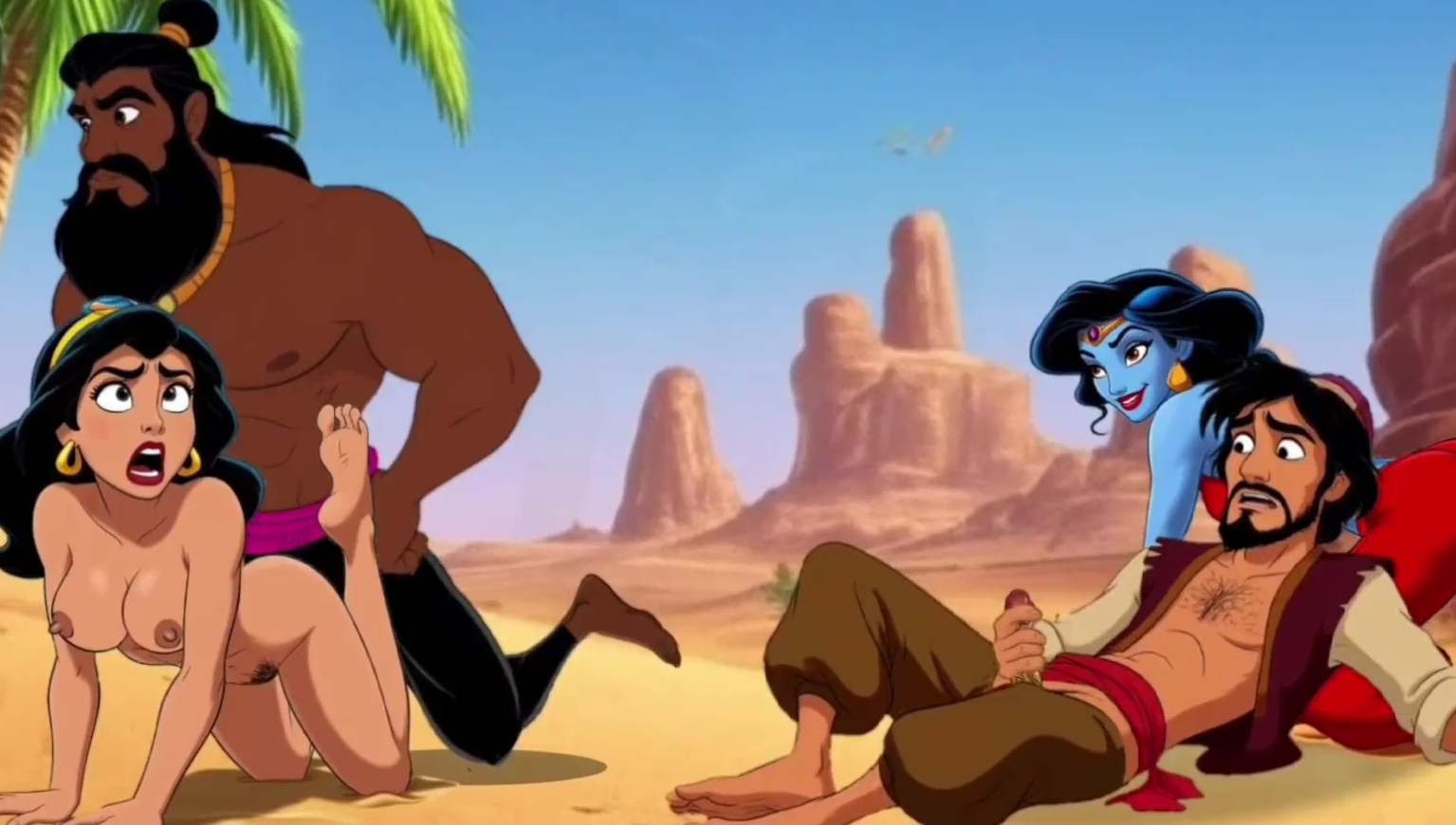 La promiscuidad de Aladdin: la bella y apasionada princesa Jasmine se involucra en la promiscuidad y no sólo con Aladdin.