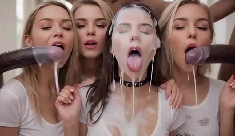 Las chicas generadas por IA disfrutan cubriéndose la cara con mucho semen.