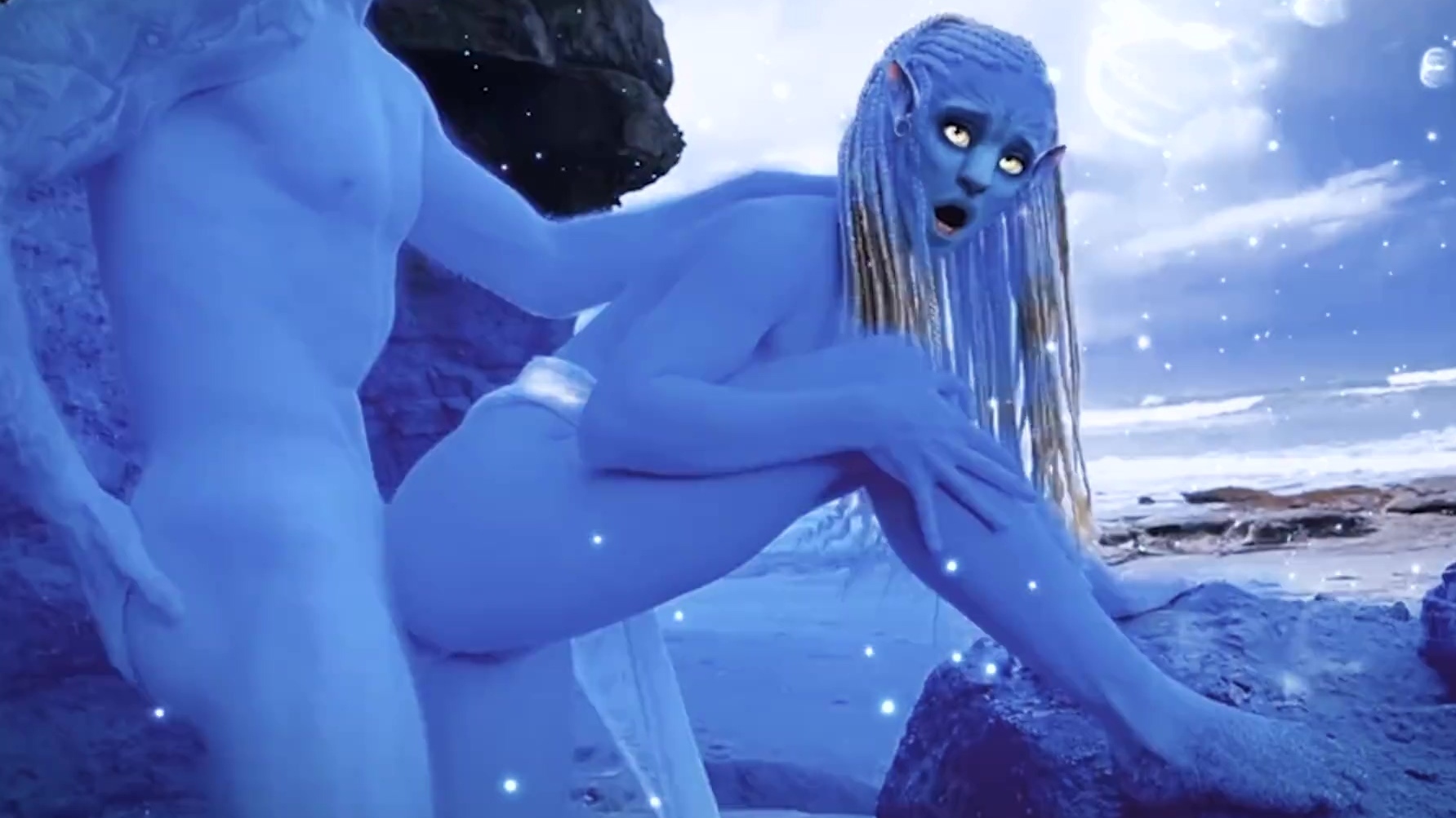 Linda chica con cosplay de avatar y filtros de cámara tiene sexo al aire libre con su novio.