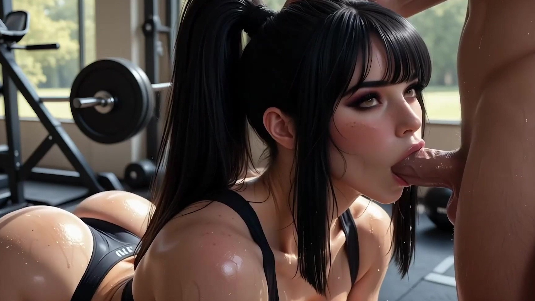 Una puta morena del gimnasio adora mi gran polla con su boca y luego me pone difícil ser misionero.